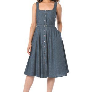 eshakti Cotton chambray belted shirtdress